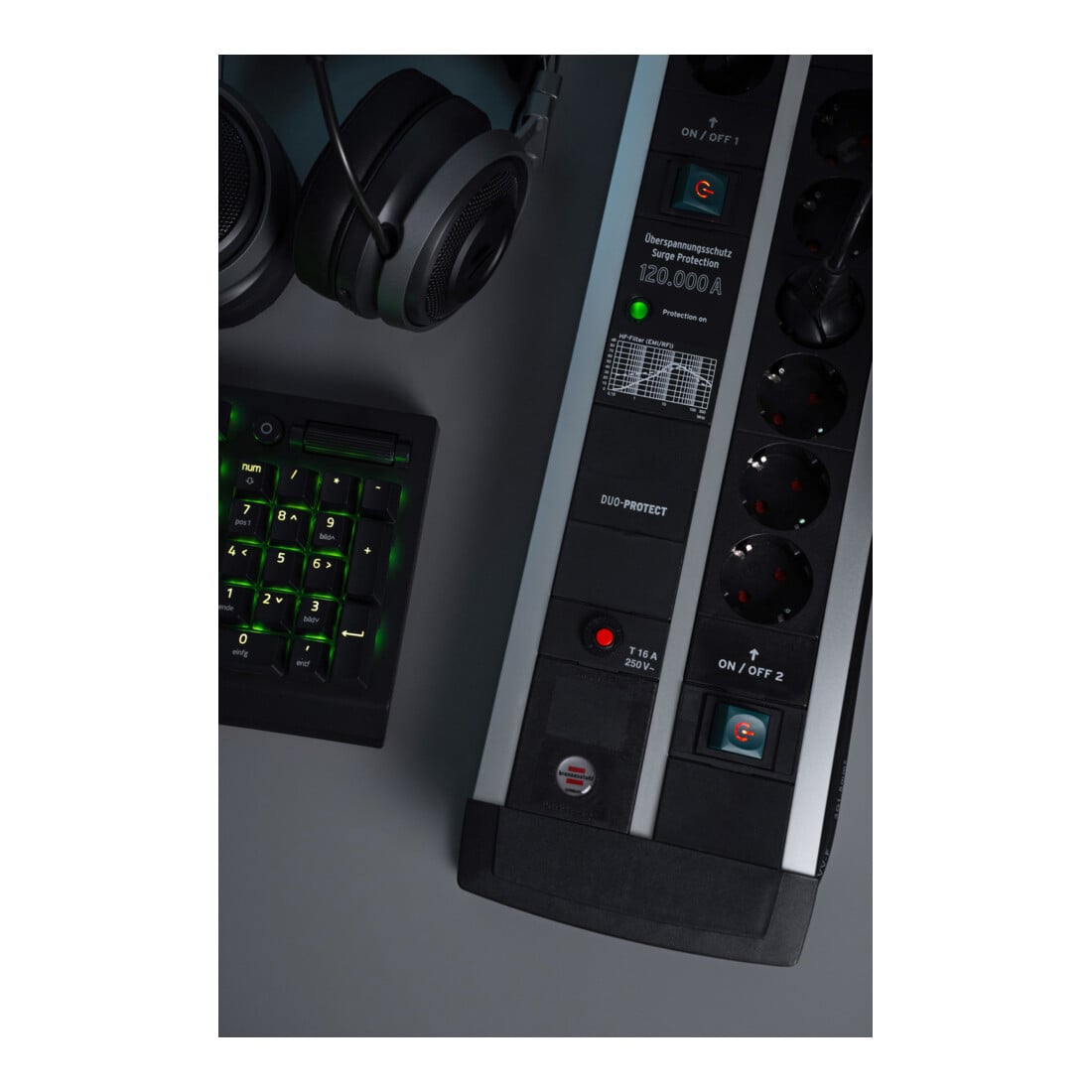 Brennenstuhl Presa multipla a 14 vie con protezione da sovratensione Premium-Protect-Line 120.000A e funzione di ricarica USB, DUO 3m, H05VV-F 3G1,5