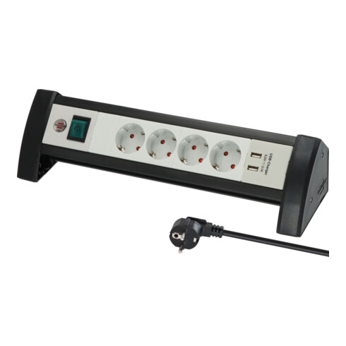 Brennenstuhl Presa multipla a 4 vie con funzione di ricarica USB Premium Office Line, nero-grigio chiaro, 1,8 m H05VV-F 3G1,5