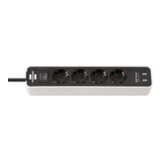 Brennenstuhl Presa multipla a 4 vie Ecolor con funzione di ricarica USB, bianco-nero, 1,5m