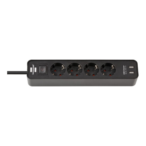 Brennenstuhl Presa multipla a 4 vie Ecolor con funzione di ricarica USB, nero/nero, 1,5m