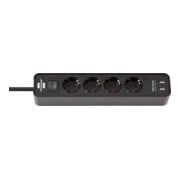 Brennenstuhl Presa multipla a 4 vie Ecolor con funzione di ricarica USB, nero/nero, 1,5m