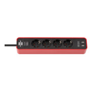 Brennenstuhl Presa multipla a 4 vie Ecolor con funzione di ricarica USB, rosso-nero, 1,5m