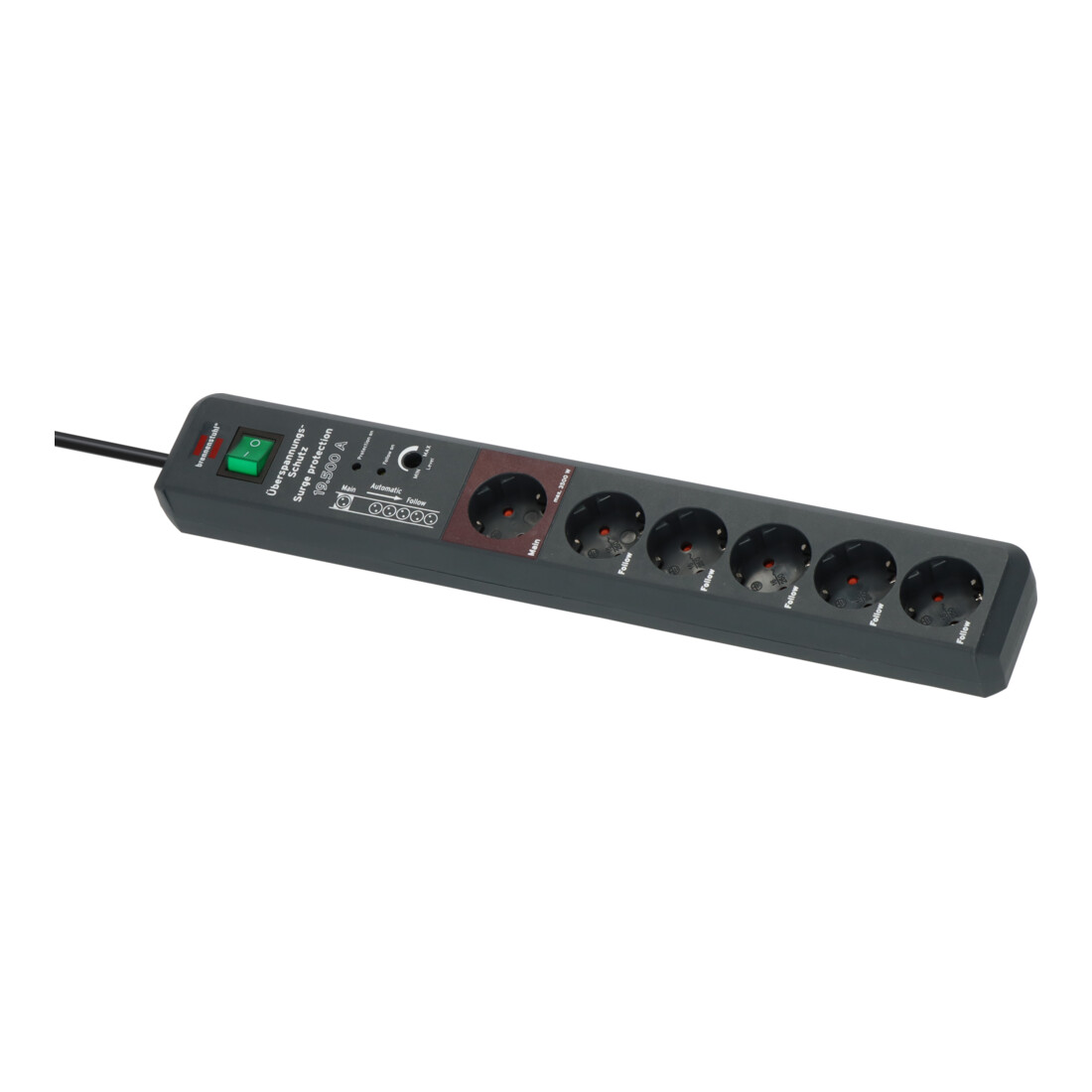 Brennenstuhl Presa multipla a 6 vie con protezione da sovratensione Secure-Tec 19.500A, antracite, 3m, H05VV-F 3G1,5, 1 Master e 5 Slave