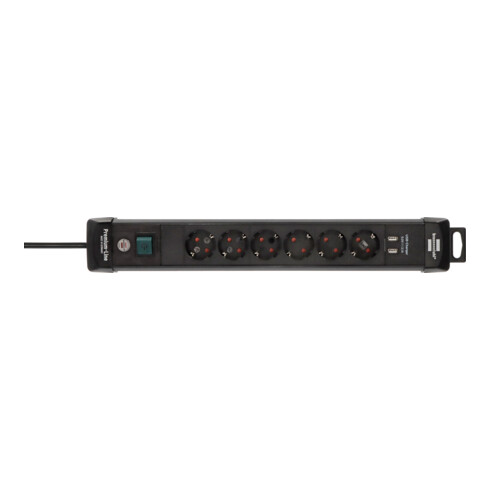 Brennenstuhl Presa multipla a 6 vie Premium-Line con funzione di ricarica USB, nera, 3m H05VV-F 3G1,5