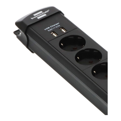 Brennenstuhl Presa multipla a 6 vie Premium-Line con funzione di ricarica USB, nera, 3m H05VV-F 3G1,5
