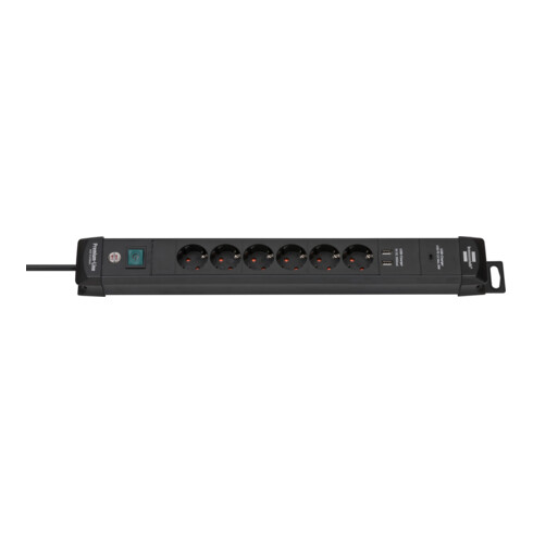 Brennenstuhl Presa multipla a 6 vie Premium-Line con funzione di ricarica USB Power Delivery, nera 3m, H05VV-F 3G1,5