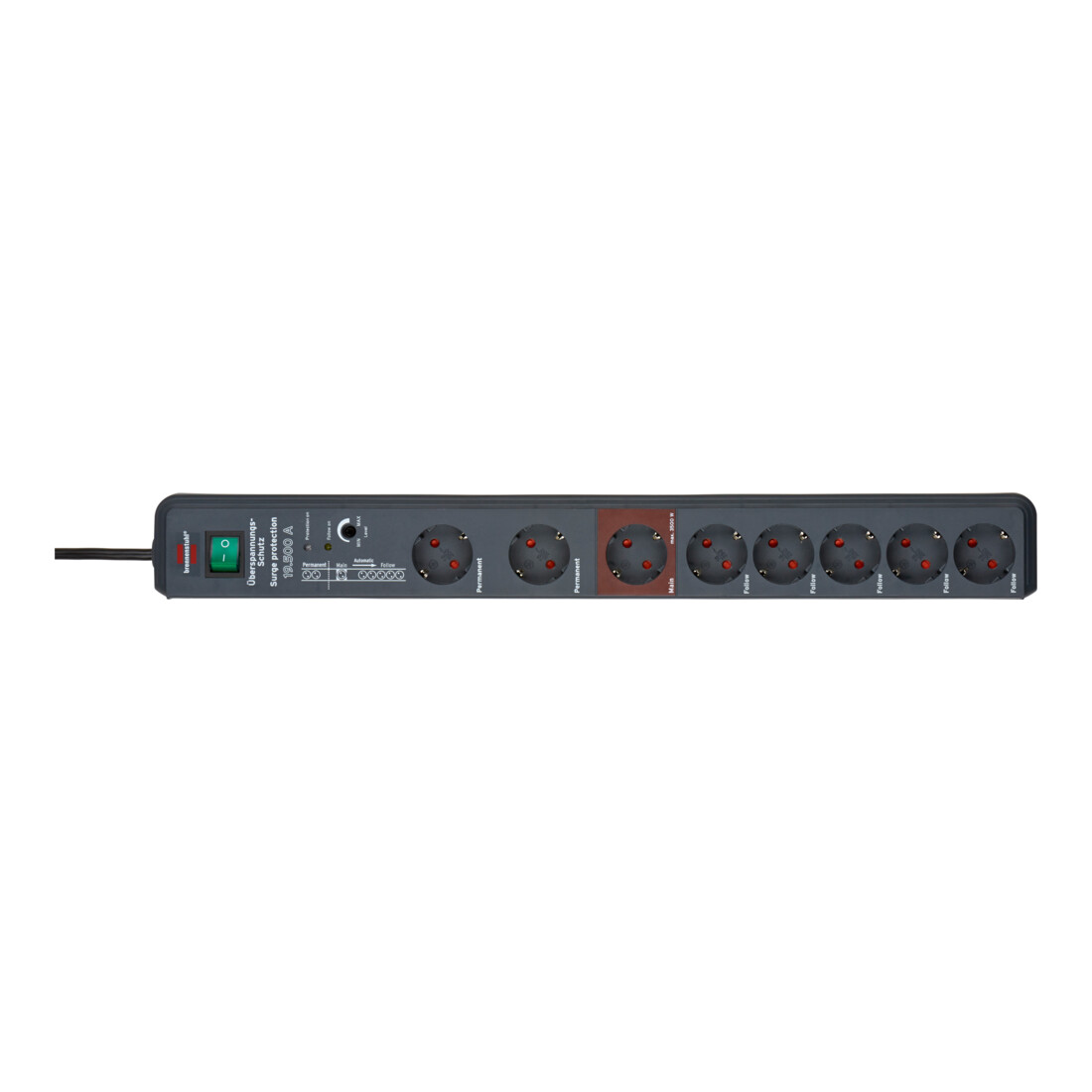 Brennenstuhl Presa multipla a 8 vie con protezione da sovratensione Secure-Tec 19.500A, antracite, 3m H05VV-F 3G1,5, 1 Master, 5 Slave, 2 Permanent