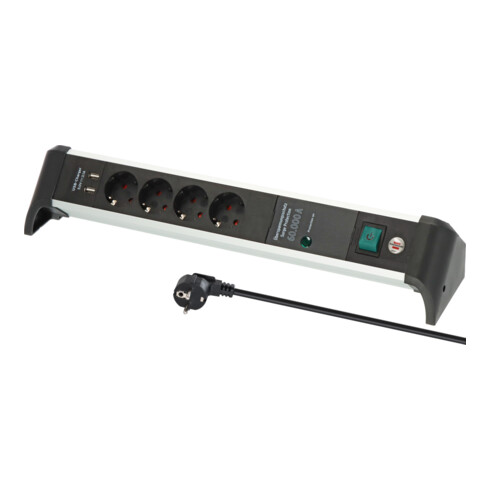 Brennenstuhl Presa multipla Alu-Office-Line a 4 vie, con USB e protezione da sovratensione 60.000A 1.8m H05VV-F 3G1.5