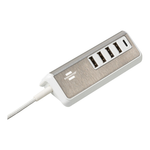 Brennenstuhl®estilo USB Ladegerät mit Schnellladefunktion / Mehrfach USB Ladestation mit Edelstahloberfläche und 1,5m Textil-Kabel