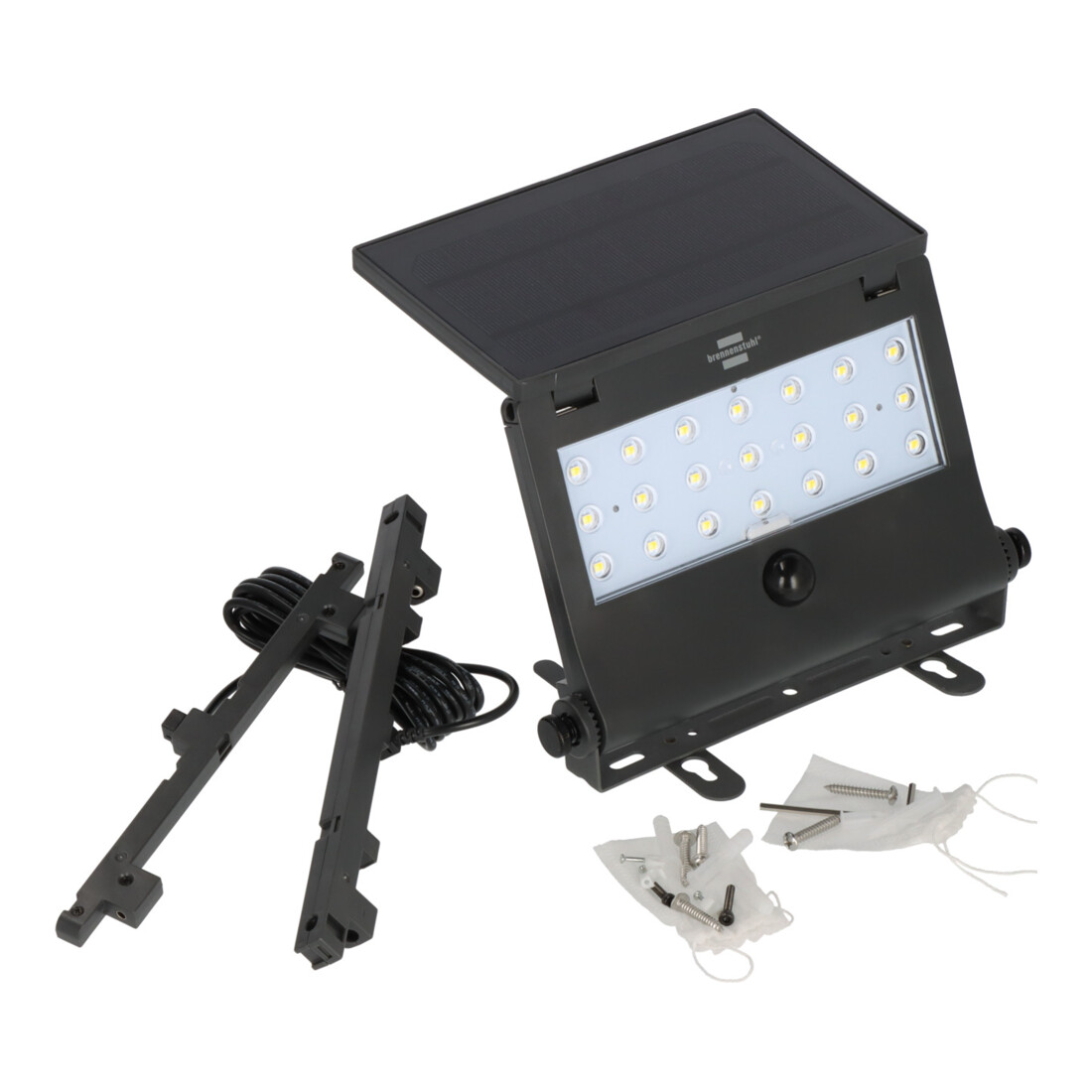 Brennenstuhl Solar LED Strahler SOL 1000 Pad / LED Wandleuchte für außen mit Bewegungsmelder (Solarlampe IP65, 1000lm, 4 verschiedene Licht Modi, Dämmerungssensor, inkl. Akku)