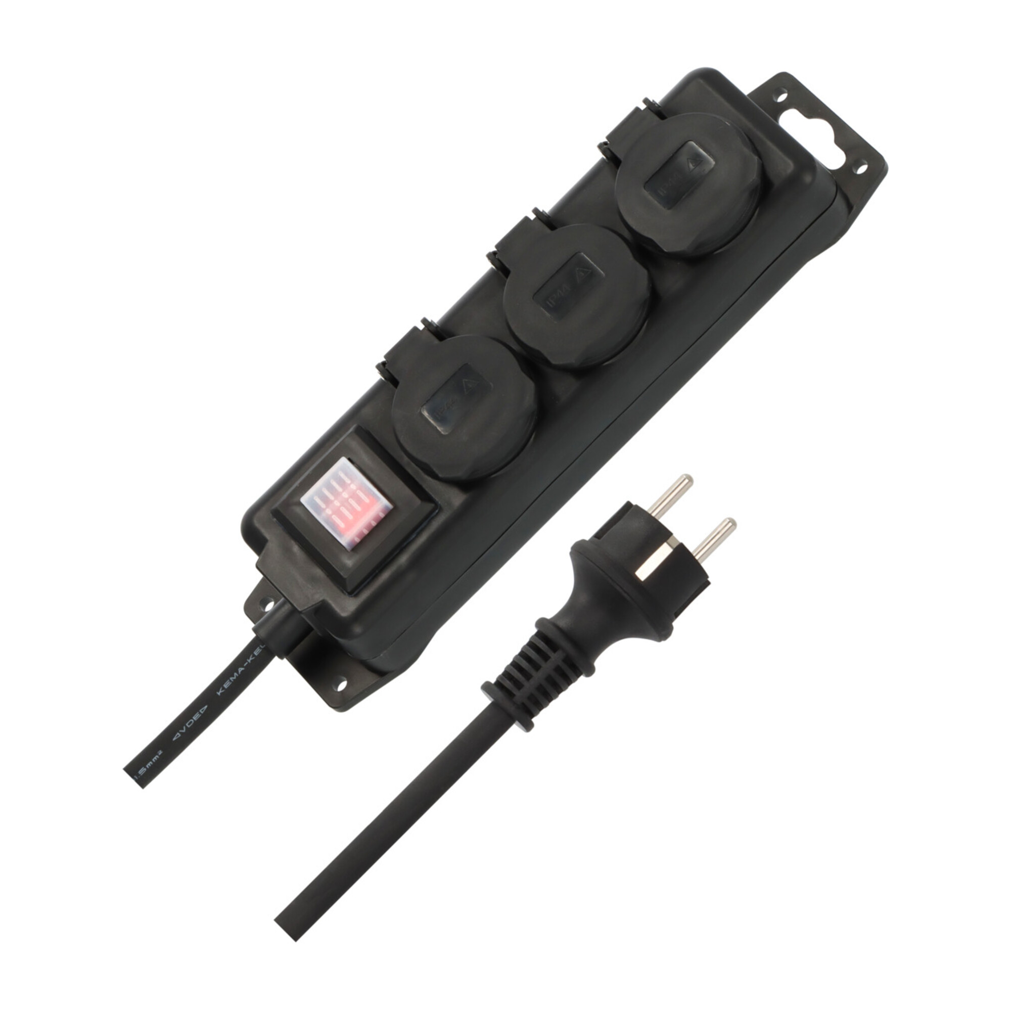 Brennenstuhl Steckdosenverteiler IP44 3-fach (Outdoor Steckdosenleiste mit Schalter, 2m Kabel, selbstschließende Deckel, Mehrfachsteckdose für außen f