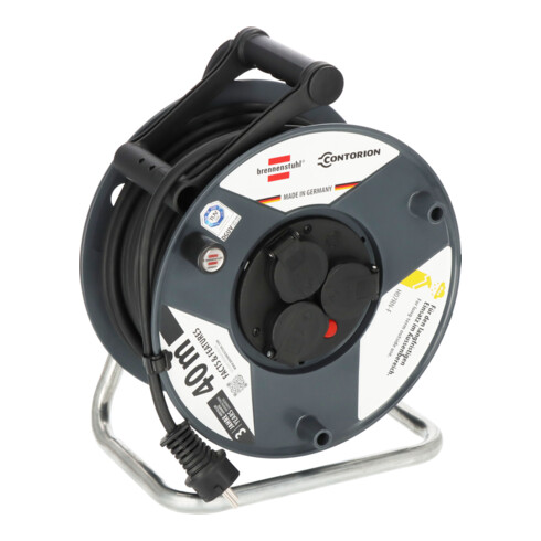 Brennenstuhl x Contorion Kabeltrommel 40m IP44 ( 3 Schutzkontakt-Steckdosen, Baustelleneinsatz, Made in Germany)