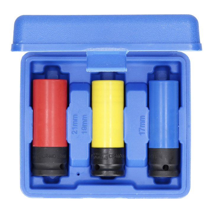 Brilliant Tools 1/2" Krachtdop aluminiumvelgen, 17 / 19 / 21 mm, 3-dlg