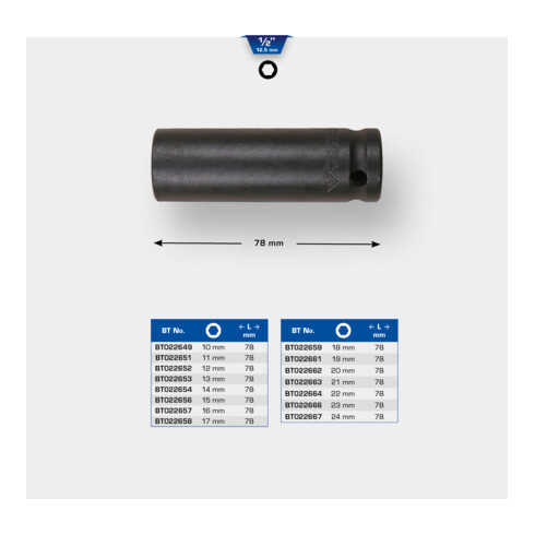 Brilliant Tools 1/2" krachtdopsleutel zeskant 10 mm, lang