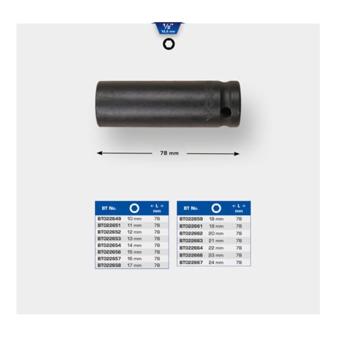 Brilliant Tools 1/2" krachtdopsleutel zeskant 19 mm, lang