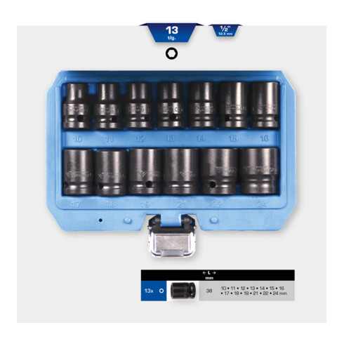 Brilliant Tools 1/2" Kraft-Stecknuss-Satz, Sechskant, 13-tlg, kurz