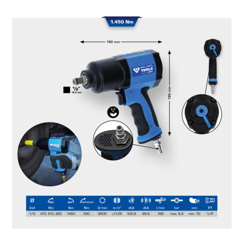 Brilliant Tools 1/2" persluchtslagschroevendraaier, 1.450 Nm
