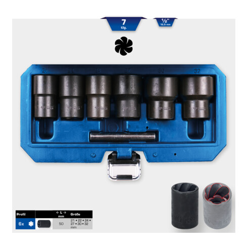Brilliant Tools 1/2" Spiral-Profil-Stecknuss-Satz, 7-tlg, 21 - 32mm