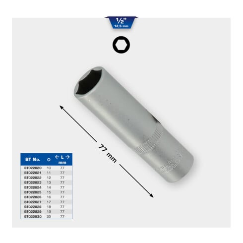 Brilliant Tools 1/2 inch zeskantdop, lange uitvoering