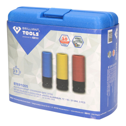 Brilliant Tools 1/2 Zoll Alu-Felgen-Kraft-Stecknuss-Satz, 17 / 19 / 21 mm, 3-tlg