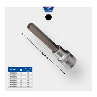 Brilliant Tools 1/2 Zoll Innensechskant Bit-Stecknuss, 100 mm lang, 13 mm