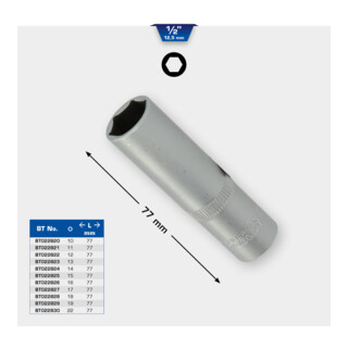 Brilliant Tools 1/2 Zoll Sechskant-Stecknuss, lange Ausführung, 13 mm