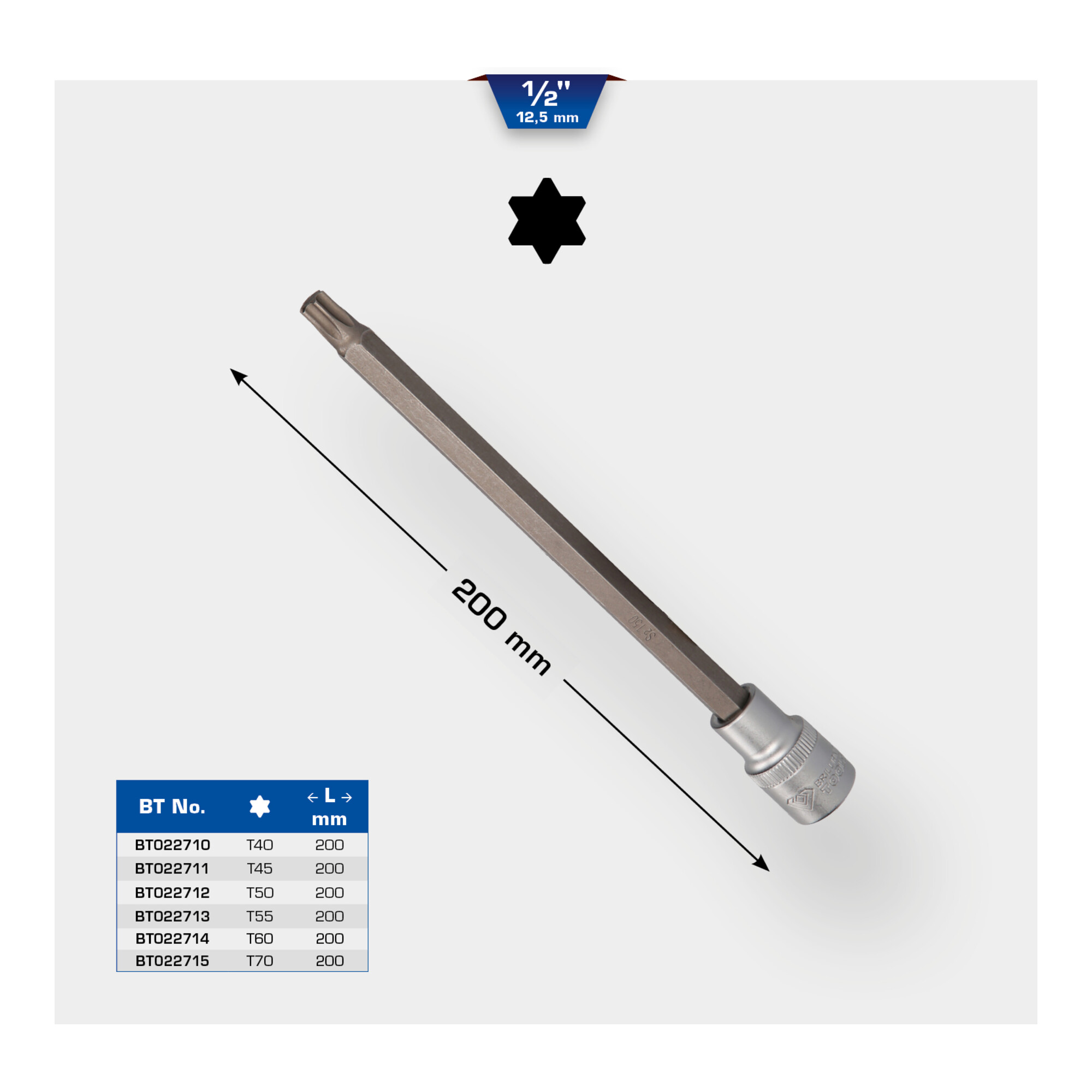 Brilliant Tools 1/2 Zoll TX-Bit-Stecknuss, 200 mm lang, T40