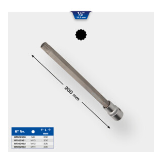 Brilliant Tools 1/2 Zoll Vielzahn-Bit-Stecknuss, 200 mm lang, M8