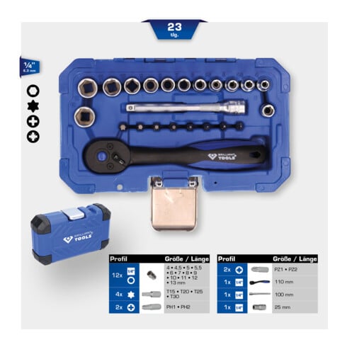 Brilliant Tools 1/4" dopsleutelset, 23-dlg