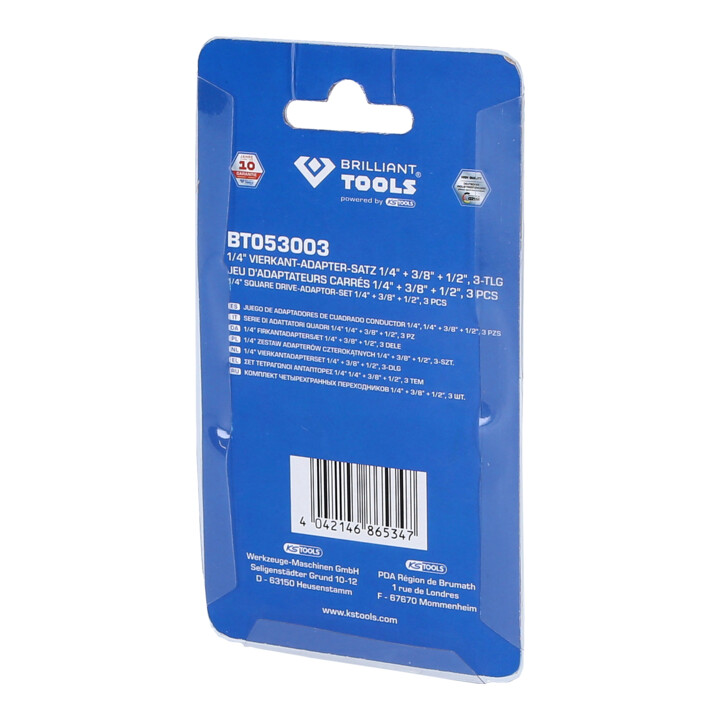 Brilliant Tools 1/4 inch vierkant-adapterset 1/4 inch + 3/8 inch + 1/2 inch, 3-dlg