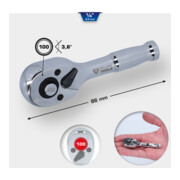 Brilliant Tools 1/4" Mini-omkeerknarre met metalen handgreep, 100 tanden-1
