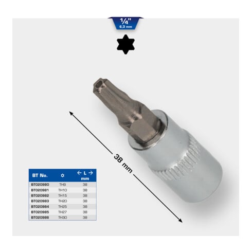 Brilliant Tools 1/4 inch Torx bitdop, met kopboring