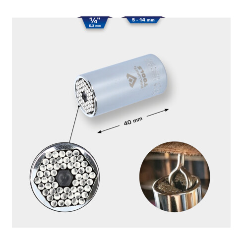 Brilliant Tools 1/4" Universele dop, 5 - 14 mm