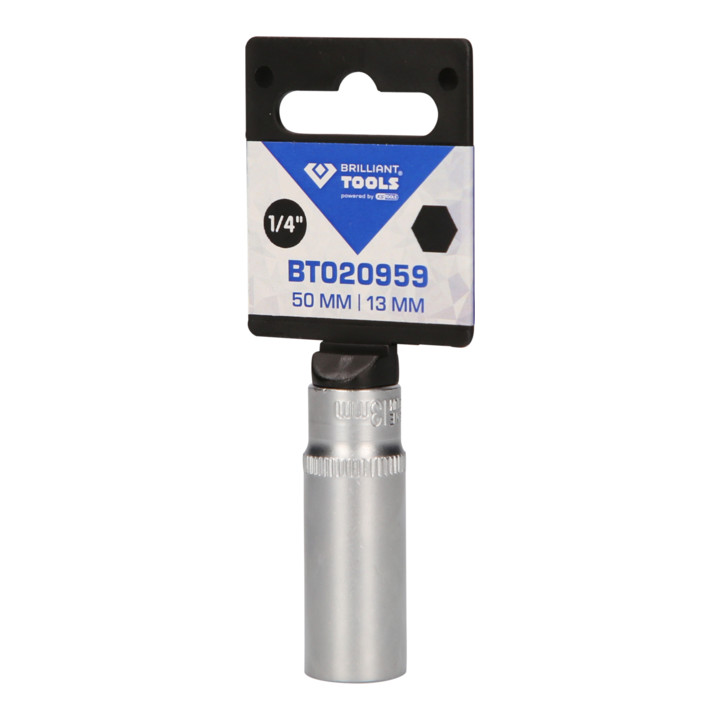 Brilliant Tools 1/4" zeskantdop, lange uitvoering, 13 mm