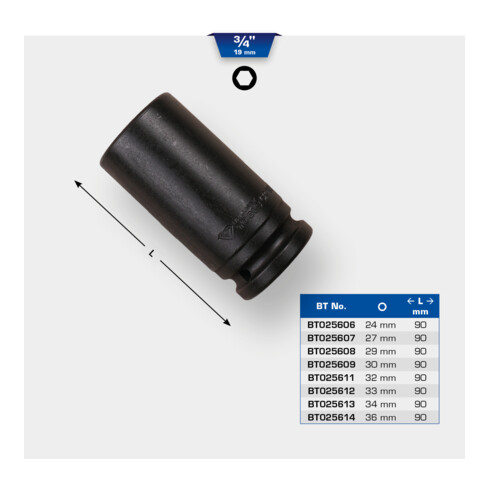 Brilliant Tools 3/4" krachtdopsleutel zeskant 34 mm, lang