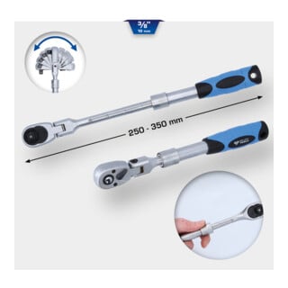 Brilliant Tools 3/8" omschakelbare ratel met telescoop en flexibele kop (250 - 350 mm)