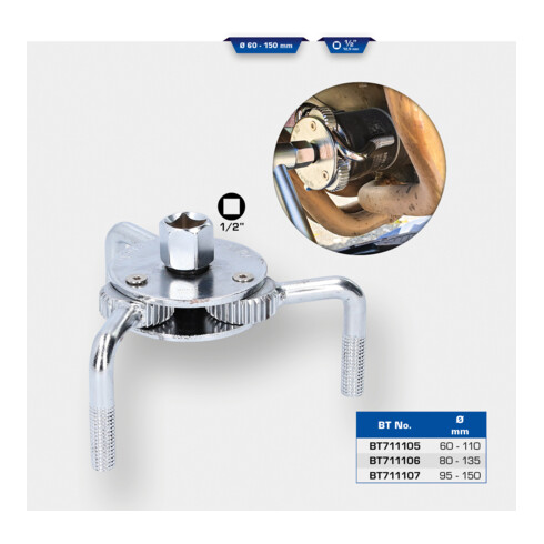 Brilliant Tools 3-Arm Ölfilterschlüssel, Ø 60 - 110 mm