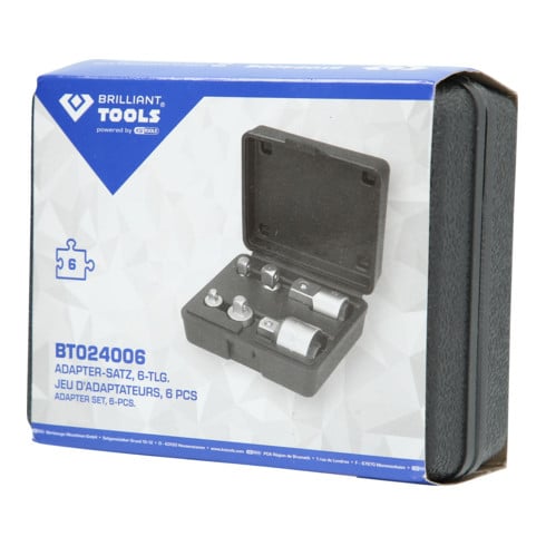 Brilliant Tools Adapterset, 6 dlg, 1/4" + 3/8" + 1/2" + 3/4"