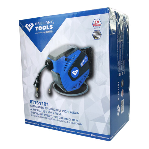 Brilliant Tools Avvolgitubi per aria compressa automatico, Ø 8mmx10 m