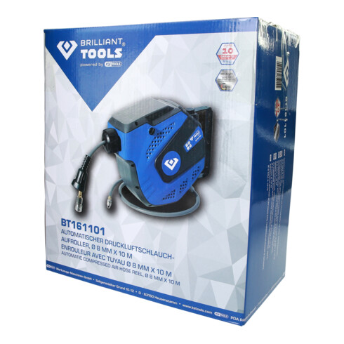 Brilliant Tools Avvolgitubi per aria compressa automatico, Ø 8mmx10 m