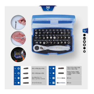 Brilliant Tools Bitset met omschakelbare bit-ratel, 32-dlg