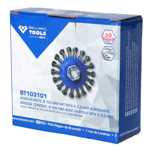 Brilliant Tools Brosse conique, Ø 100 mm avec fixation M14 x 2,0 mm