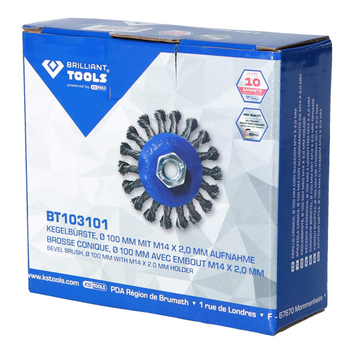 Brilliant Tools Brosse conique, Ø 100 mm avec fixation M14 x 2,0 mm