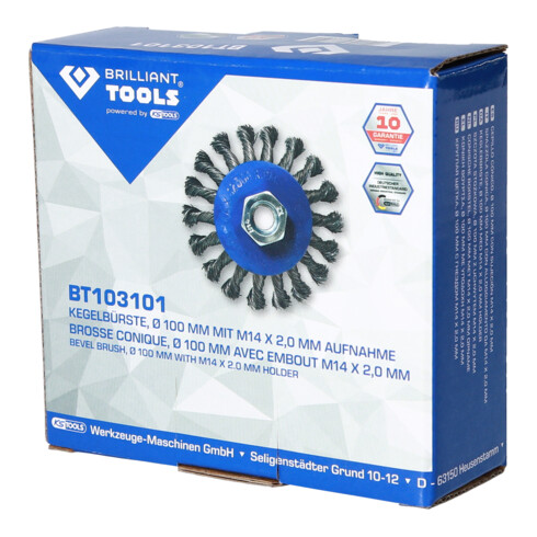 Brilliant Tools Brosse conique, Ø 100 mm avec embout M14 x 2, 0 mm