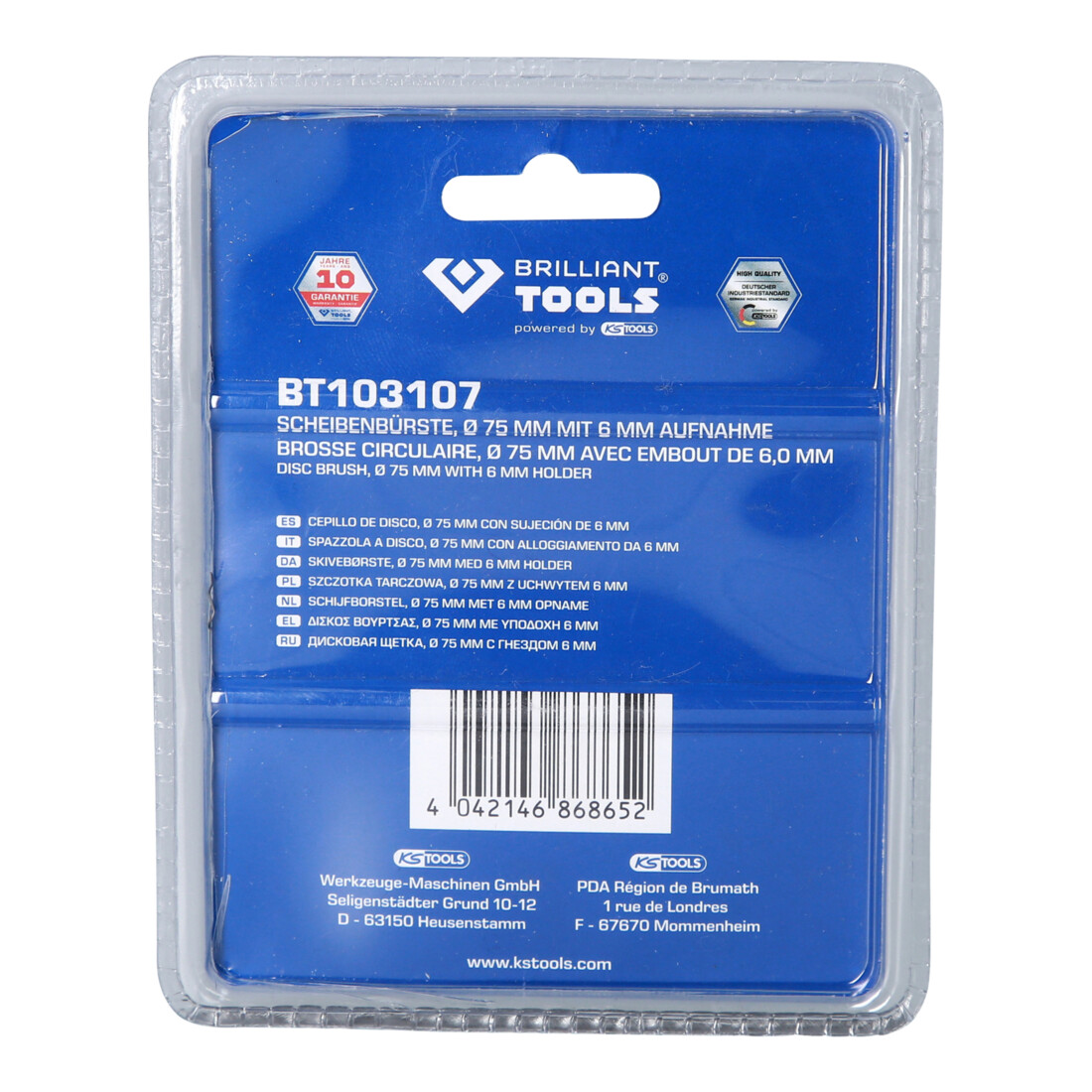 Brilliant Tools Brosse disque, Ø 75 mm avec arbre de 6 mm