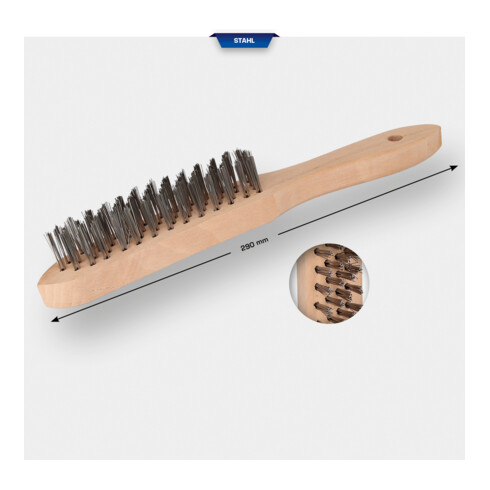 Brilliant Tools Brosse métallique acier à 4 rangées, 290 mm