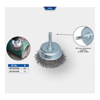 Brilliant Tools Brosse métallique pour perceuse, Ø 75 mm, tige 6 mm