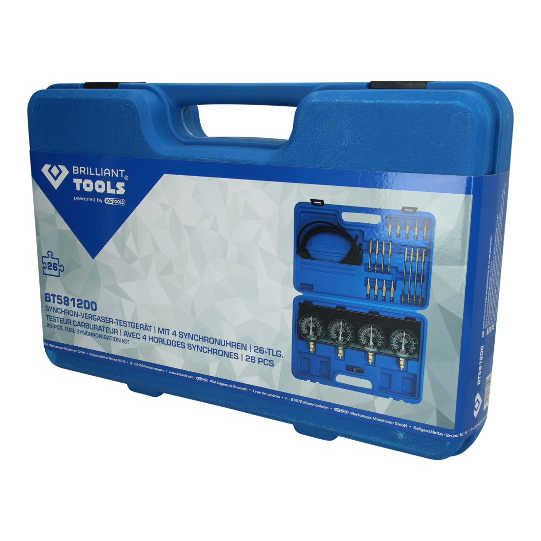 Brilliant Tools Carburateur-synchronisatietestapparaat, met 4 synchroonmeters, 26-dlg
