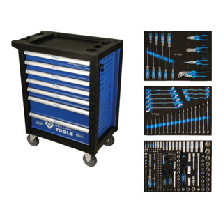 Brilliant Tools Chariot d'atelier BLEU/ARGENT avec 7 tiroirs et 207 outils haut de gamme