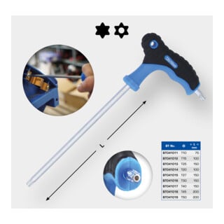 Brilliant Tools Clé à ergot T-Griff TX T45 x 200 mm avec perçage frontal